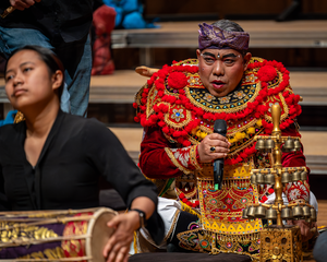 A singer performs during a Balinese Gamelan performance