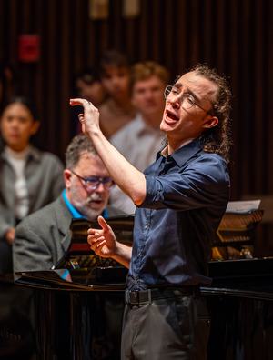 A student sings during a Noon Concert