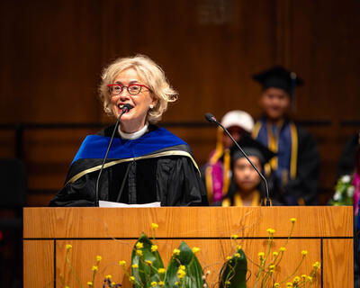 Jocelyne Guilbault speaks at the 2024 Commencement